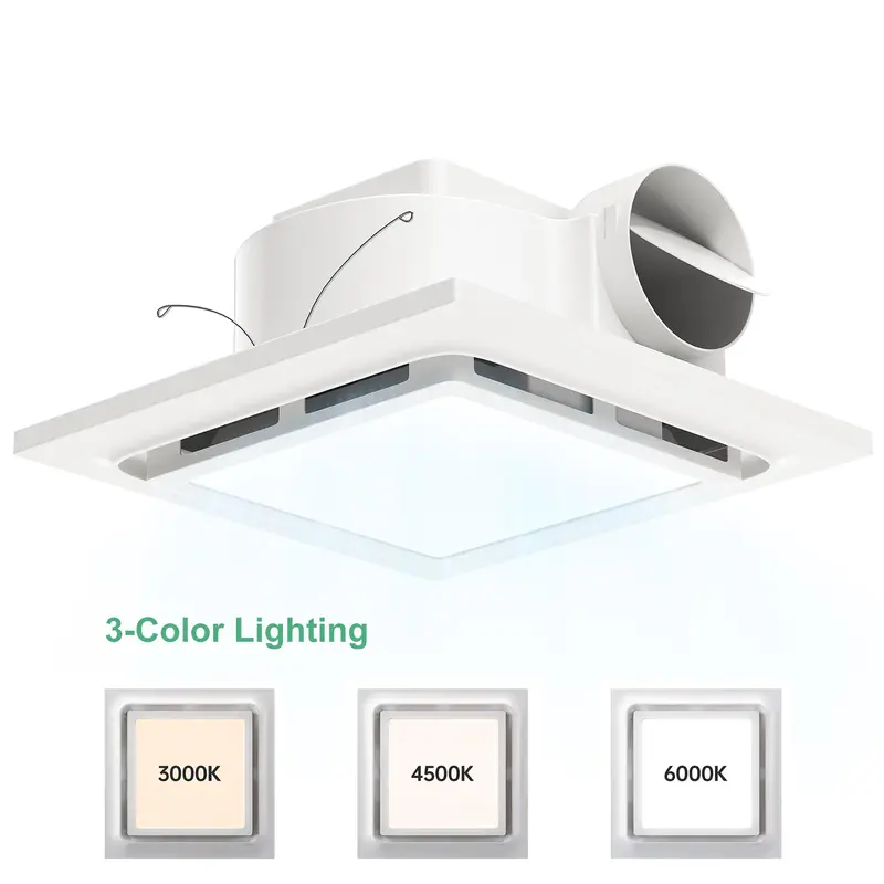12 in Bathroom Exhaust Fan with LED Lighting, 3-Color Adjustable LED Lights, 140 CFM High-Power Ceiling Ventilator, 1.0 Sone Quiet Run, Energy-Efficient, Easy Installation, Remote Control, 12" ABS Panel, 10in-12in Fit, Switch Plug-In New Model