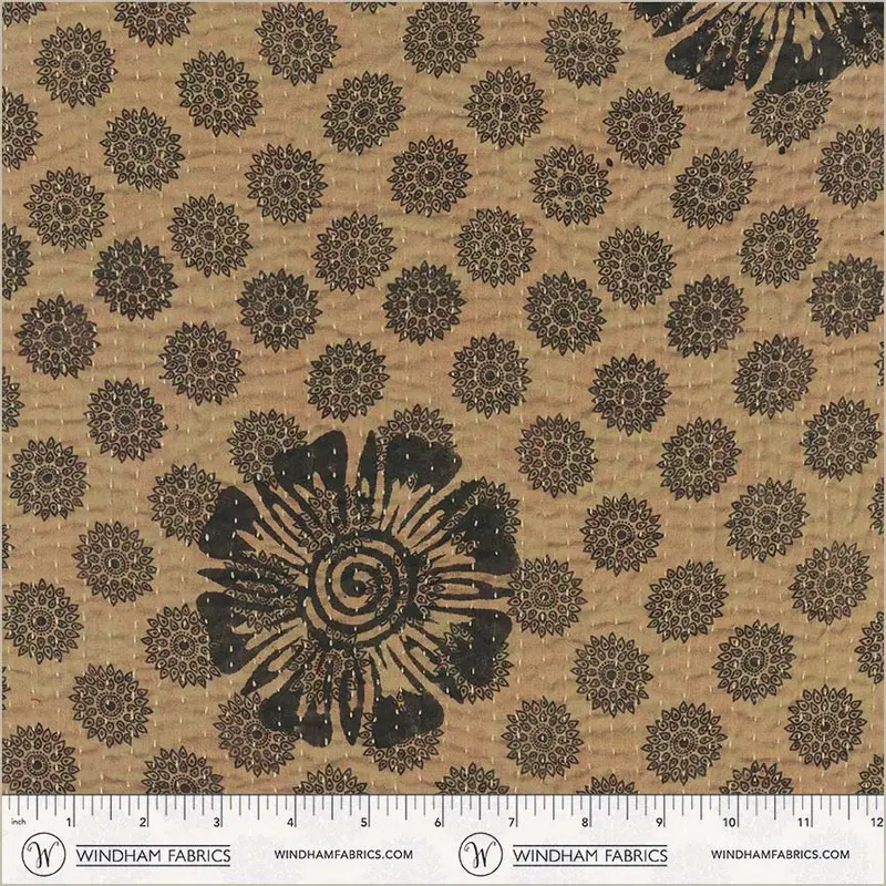 Fabric Windham Taupe/Citron Medallion Kantha by the Quarter Yard 54819-X