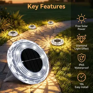 Waterproof Crystal Diamond Solar LED Lawn Plug Lights for Garden Patio, Solar Lights