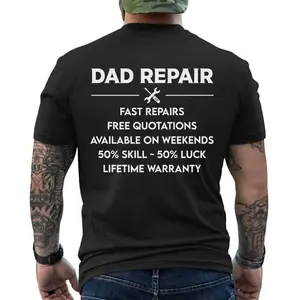 Dad Repair T-Shirt  Funny Father’s Day Gift  Mechanic Meme Tee, Short Sleeve Printed Graphic Shirt, Daily Casual Cotton Menswear