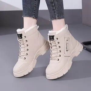 Comfortable High-Top Snow Boots - Women's Winter Warm Sneakers with Side Zipper, Thick Sole, Solid Color, Outdoor Shoes