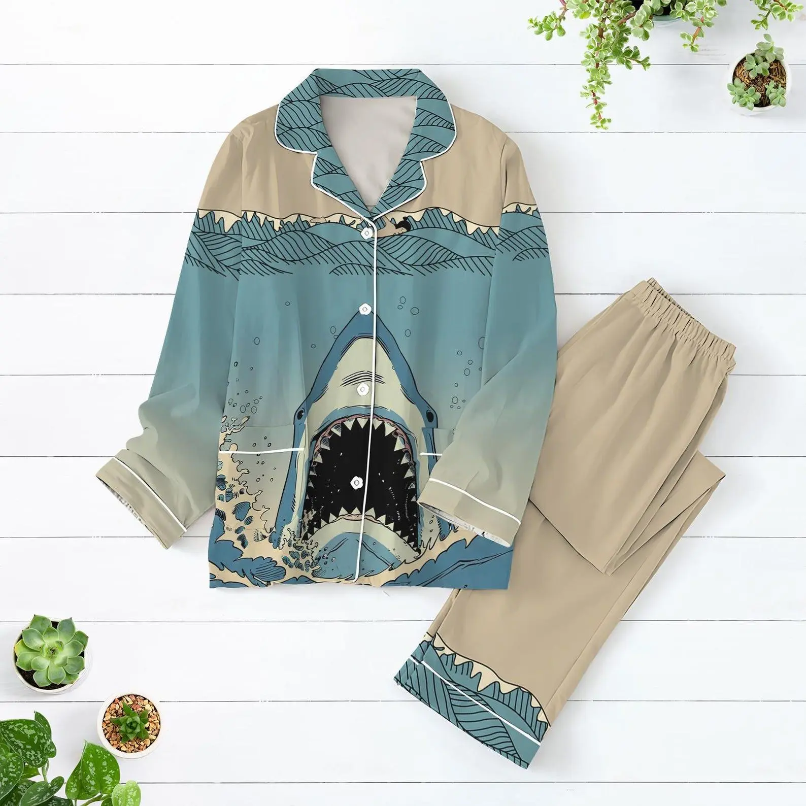 Christmas Pajamas Set, Shark Pajamas, Shark Women Pajamas, Horror Movie Pajamas Set, Animal Lover Shirt, Gift For Her
