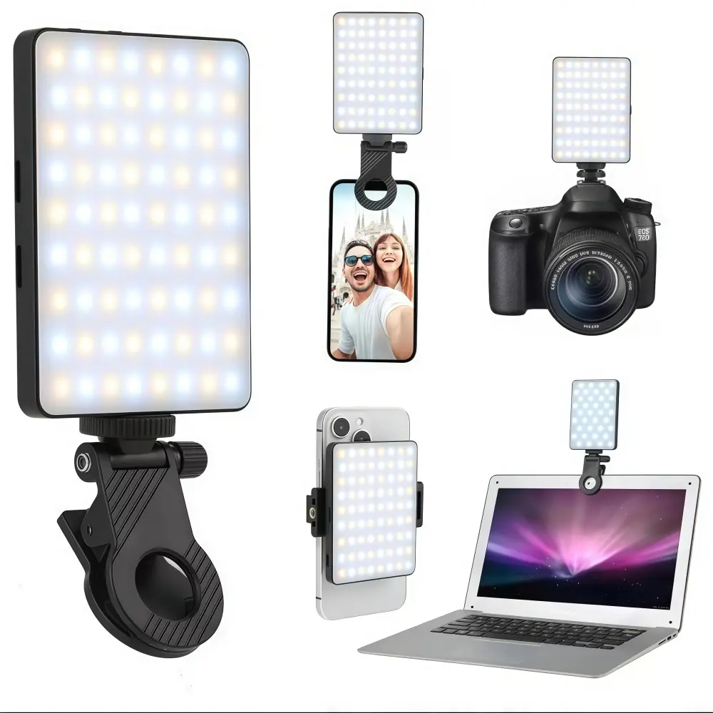 90-LED Rechargeable Adjustable Clip-On Mobile Selfie Fill Light, Portable Phone Camera Accessory with Batteries for iPhone Makeup Photos, Video Conferences
