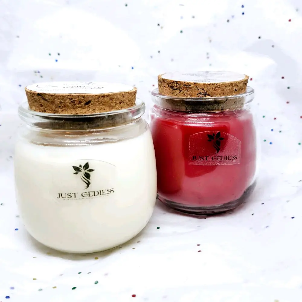 Just Cedies Scented Candles - White & Red Jar Candles with Cork Lids for Aromatic Home Decor