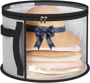 Oversized Clear Hat Storage Box, Large Capacity Cowboy Hat Organizer Hat Boxes for Women Storage, Holds Up to 7 Hats, Foldable Hat Organizer Bag with Handles(Grey)