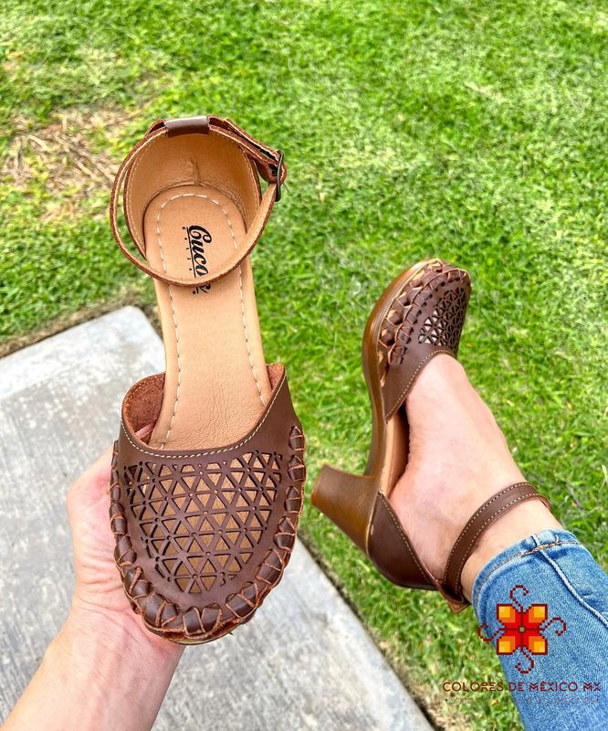 Leather Shoes, heels shoes for womens, Huarache sandals, Mexican Boho shoes brown Color, woven shoes, handmade sandals, mexican shoes