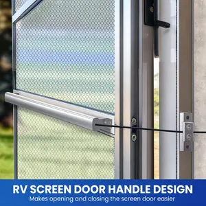 2-in-1 Aluminum RV Screen Door Handle Grab Bar with Automatic Closer | 16.5" Push Pull Bar, Adjustable Tension, Easy Install | Fits Most RV, Camper, Travel Trailer, Silver