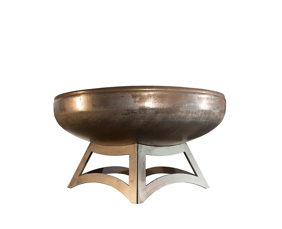 212 MAIN Ohio Flame OF30LTY-HB Round Outdoor Fire Pit - 30 in Dia Natural Steel Hollow Base, Bold and Linear Design, Rain Drain, Weatherproof Stand-Alone Patio Fire Pit for Home Improvement