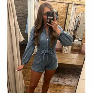 Front Zip Washed Denim Romper Denim - Western Romper - Women’s Denim Romper - Country Music Concert Outfit - Western Wear