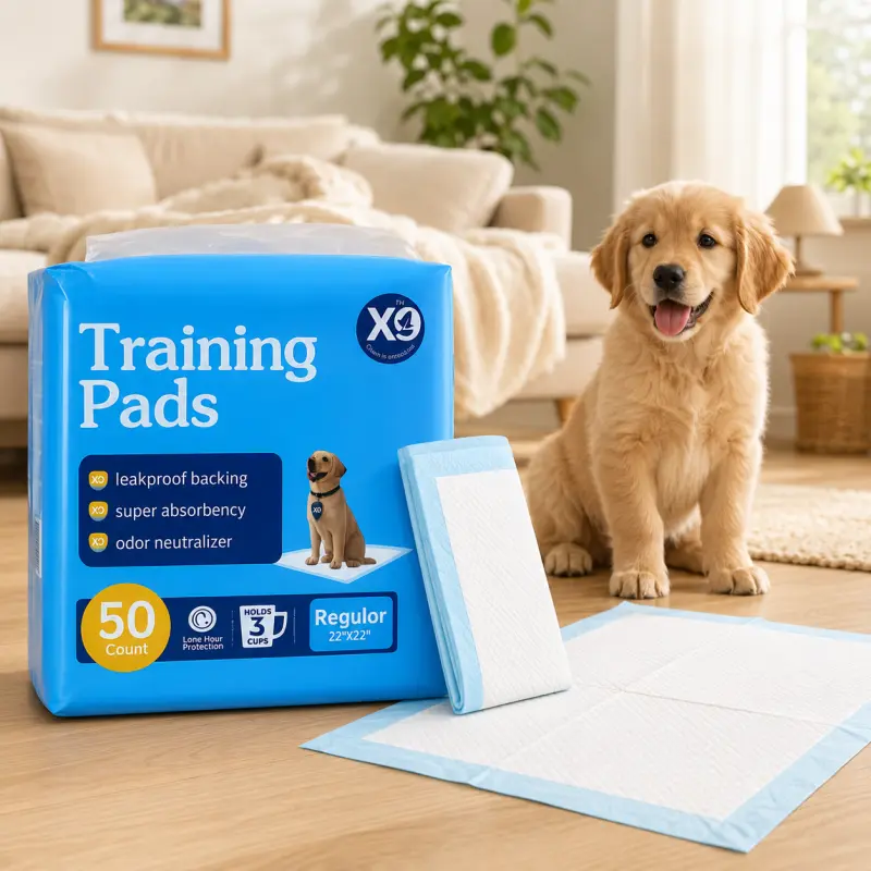 X9 Disposable Puppy Training Pads, 50-Pack 22x22 in, Super Absorbent, Leakproof Dog Pee Pads with Odor Neutralizer for Potty Training Needs, Absorbs Fast, Odor Control adhesive tab leak-proof design mat