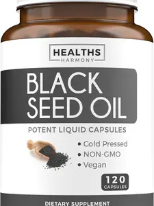Black Seed Oil - 120 Softgel Capsules Skin Health (Non-GMO & Vegan) Cold-Pressed Nigella Sativa Producing Pure Black Cumin Seed Oil with Vitamin E - 500mg Each, 1000mg Per 2 Capsule Serving