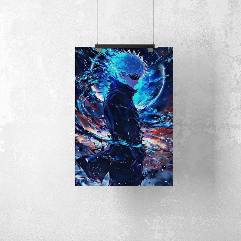 NBHYK Satoru Gojo Jujutsu Kaisen Portrait Poster Anime Canvas Print Home Decorations Artistic Black Blue Design for Room Aesthetic Wall Art Poster 08x12 12x18 16x24 20x30 24x36 inches Framed Unframed Options