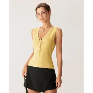rihoas Women's Chic Hip Sleeveless Slim V-Neck Knit Tank Top, Nylon-Viscose Knit Material,summervibes