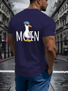 Moin Cool Seagull Print Summer Men's Loose Short Sleeve T-Shirt, Sporty Casual Long T-Shirt, Modern Fitted Round Neck, Breathable Comfort