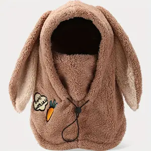 Unisex Winter Outdoor Warm Hat - Rabbit Plush Helmet Cap with Mask Adjustable Drawstring Cycling Skiing