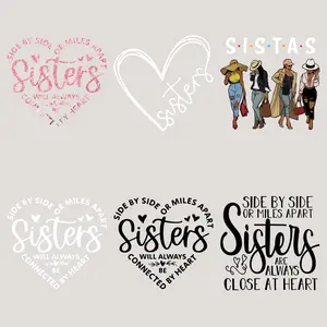 6PCS/set love and sisters Iron On Stickers -For Making T-Shirts,Bags,Hoodie,Throw pillow,Canvas Bag And Fabric Decorations,Washable And Durable Heat Transfer Stickers,