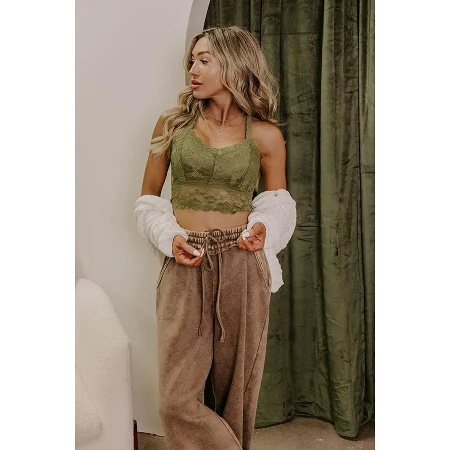 The Juliette Racerback Lace Bralette in Olive