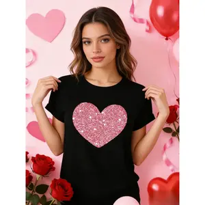 Women T Shirt Valentine s Day Heart Graphic Round Neck Short Sleeve Bold Red Casual Fashion Top winter clothes trench coat