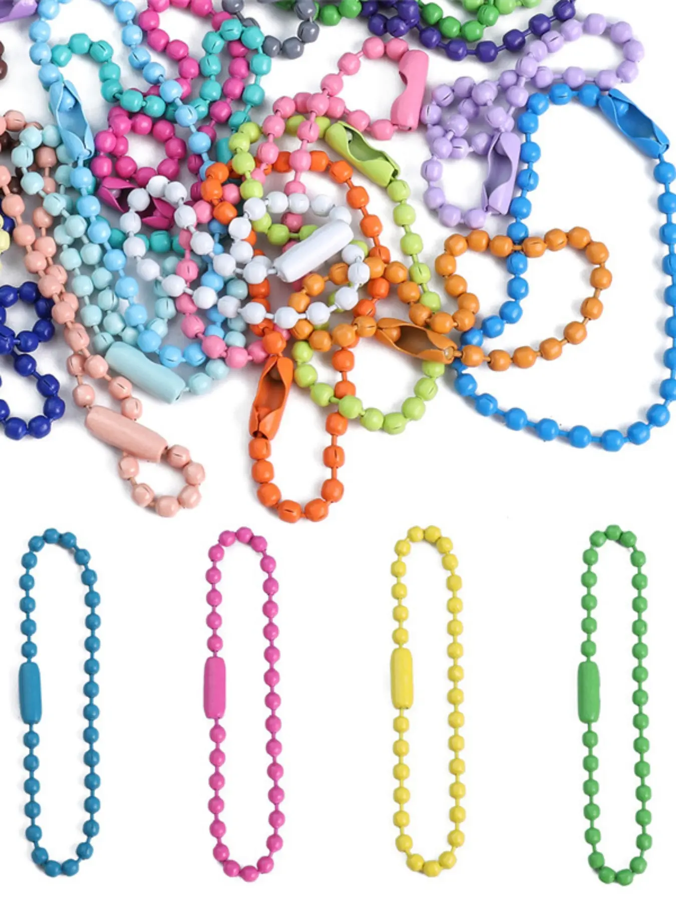 20/100/200 Piece Colorful Bead Chains, Mixed Metal Ball Chains with Connectors, Beaded Chain, Ideal for DIY Beading Making Keychains, Tags, Decorations, Wallets, Diy Beading Accessories