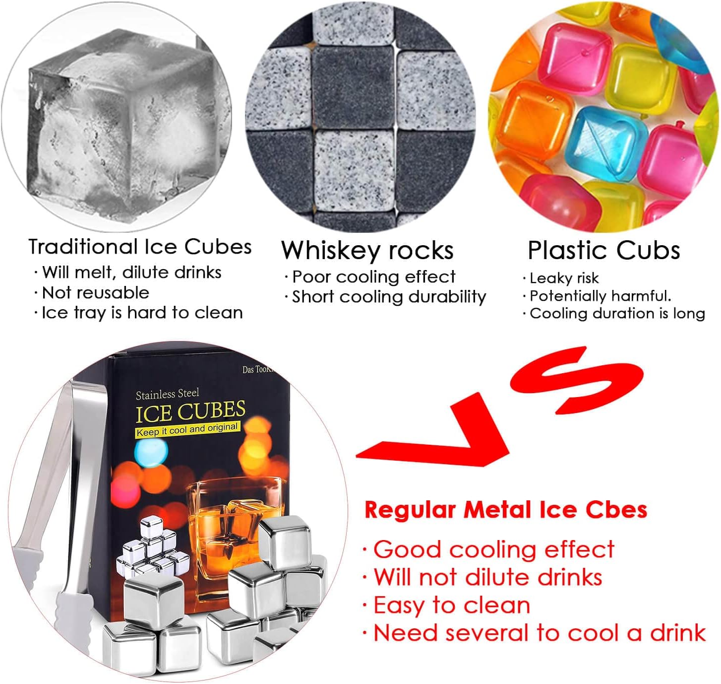 12 Pack Reusable Whiskey Stones 304 Stainless Steel Ice Cubes for Drinks Chill Without Diluting Whiskey Scotch Bourbon Gifts Drinkware 2.7 cm