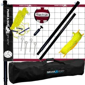 SPIKER PRO COMPLETE PORTABLE OUTDOOR VOLLEYBALL NET SYSTEM WITH NEW AND EXCLUSIVE HYBRID TELESCOPING ALUMINUM & STEEL POLES