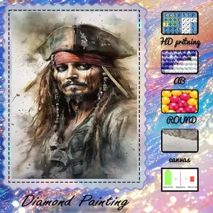 5D-DIY, high-grade velvet canvas, diamond art, diamond painting kit, pirate hat, braided hair, vintage AB diamonds, fairy dust diamonds, crystal diamonds, perfect home decor, handmade diamond art painting kit, special craft diamond art kit.