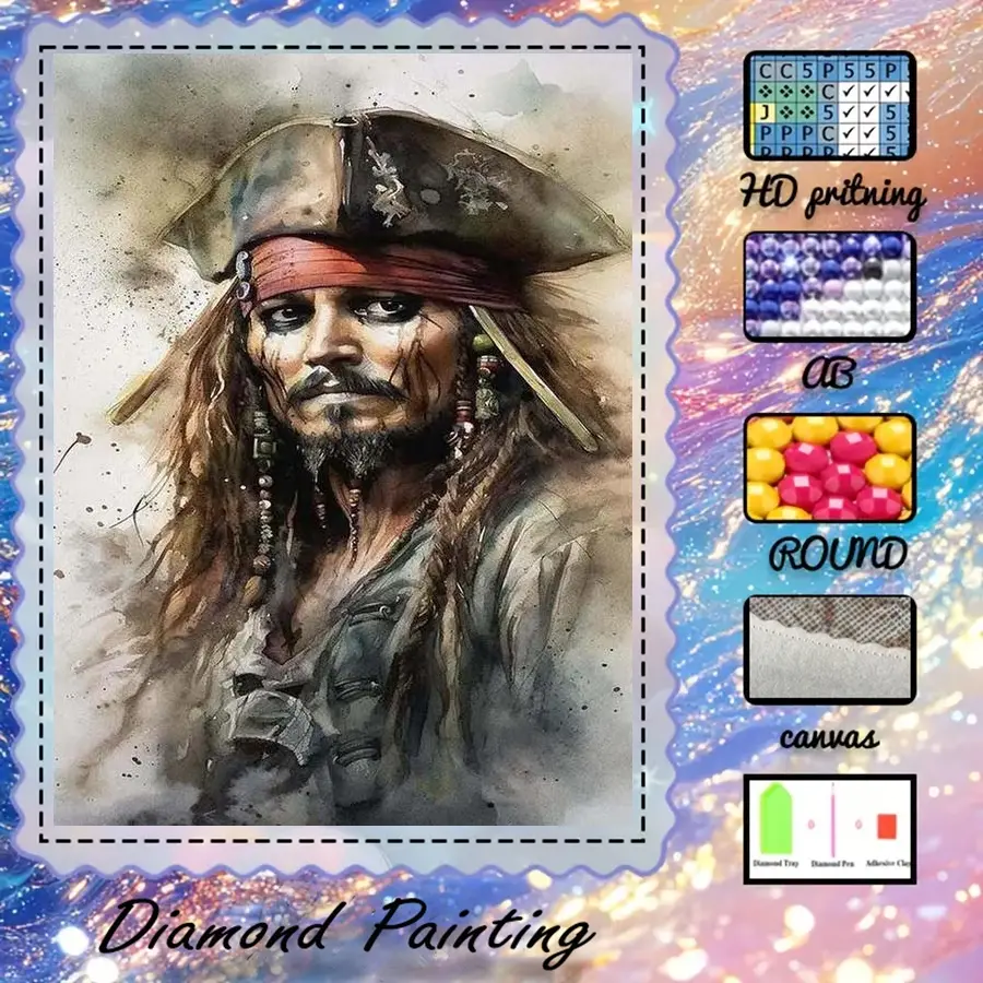 5D-DIY, DIY Craft Supplies, velvet canvas, diamond art, diamond painting kit, pirate hat, braided hair, vintage AB diamonds, home decor, handmade diamond art painting kit, special craft diamond art kit, Handcraft