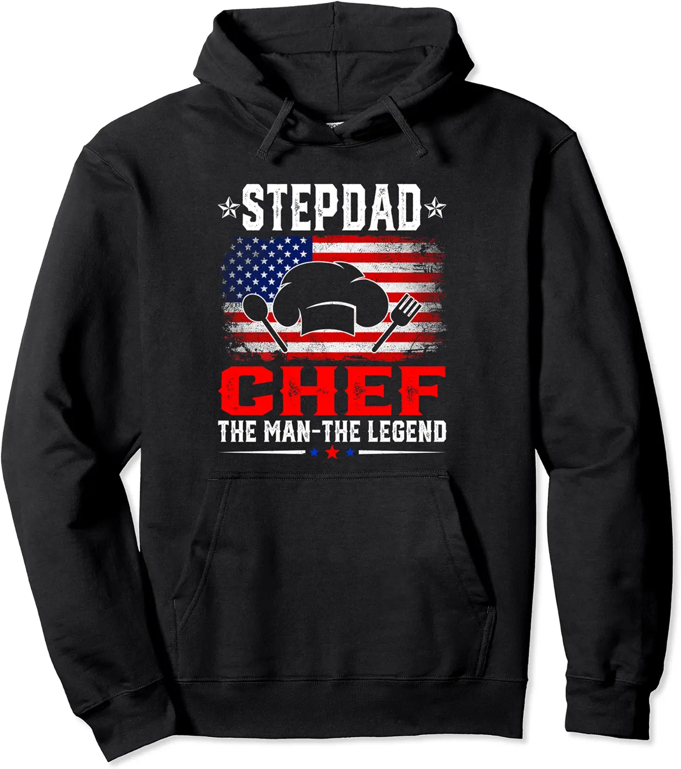 Distressed American Flag Stepdad Chef The Legend Retro Pullover Hoodie - Dilpreetka Shop 94B09WZDGTK3