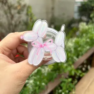 Pastel Balloon Dog MagSafe Phone Grip – Pink Bow Magnetic Pop Socket & Kickstand – Cute Coquette Accessory for iPhone & Kindle