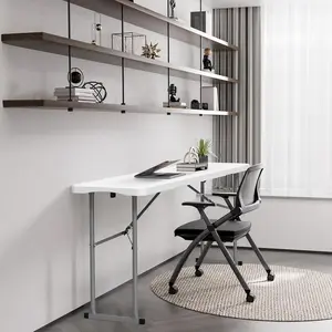 VINGLI 6 FT Narrow Folding Table, Tabletop Folded in Half, Premium Quality HDPE Material and Sturdy Metal Frame, Perfect for Buffet, Seminar, Party, Training, Home Work, White