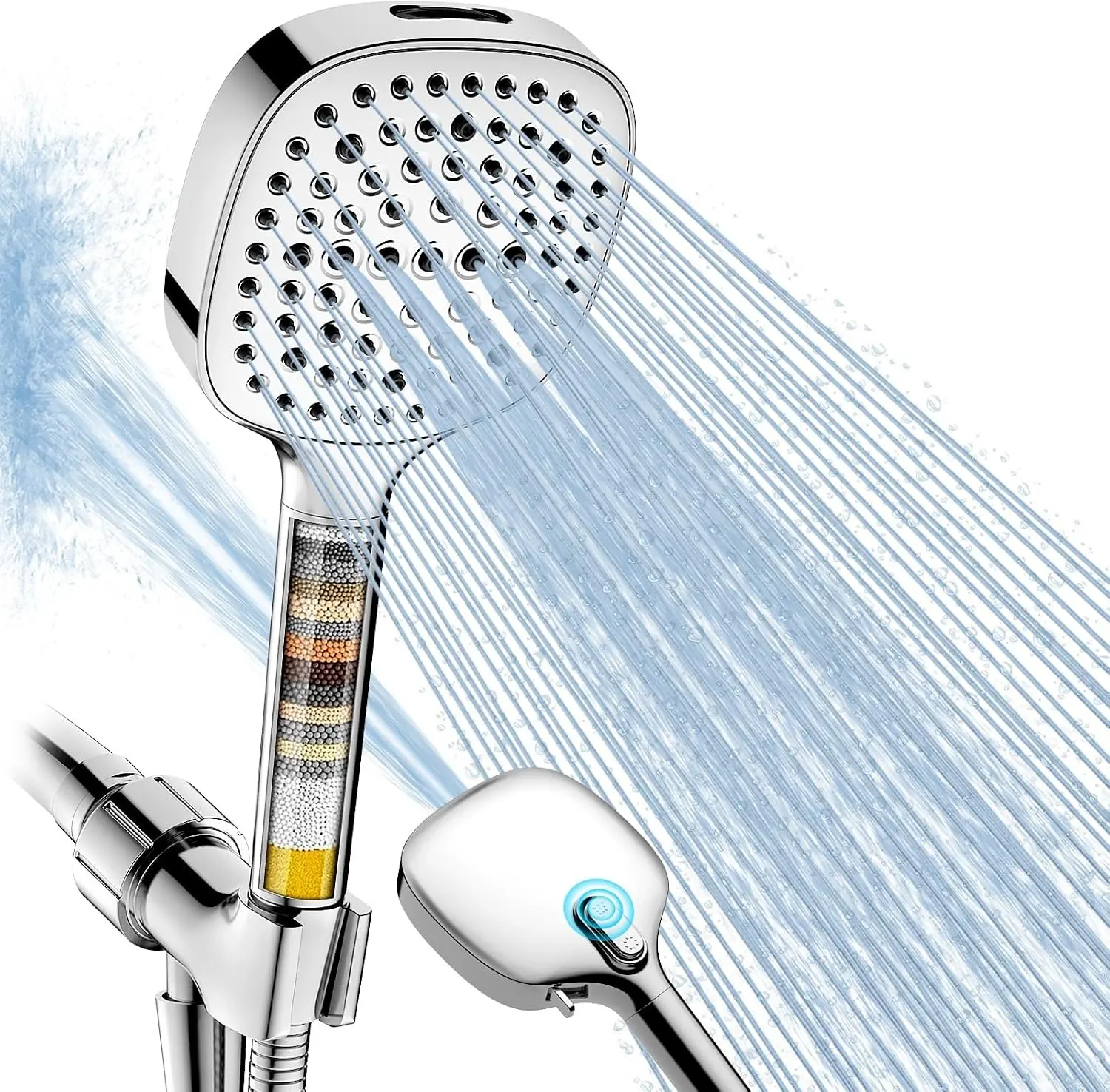 Filtered Shower Head with Handheld, 7 Spray Shower Head Filters | High Pressure Shower Heads with Filters, Detachable Showerhead Water Softener for Hard Water, Remove Chlorine, 59" Hose