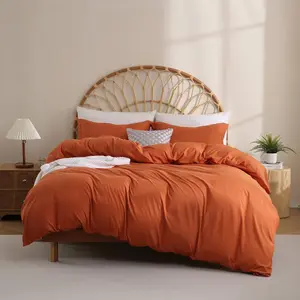 Burnt Orange Duvet Cover Queen Size, 3 Duvet Cover with Pillow Shams, Brushed Microfiber Closure, Comforter Not Included