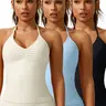 Women's V-Neck Breathable Sporty Camisole Top, Yoga Tank Vest, Elastic Yoga Vest, Fitness Outdoor Running Shirt, Plain Surface, No Collar, No Zipper