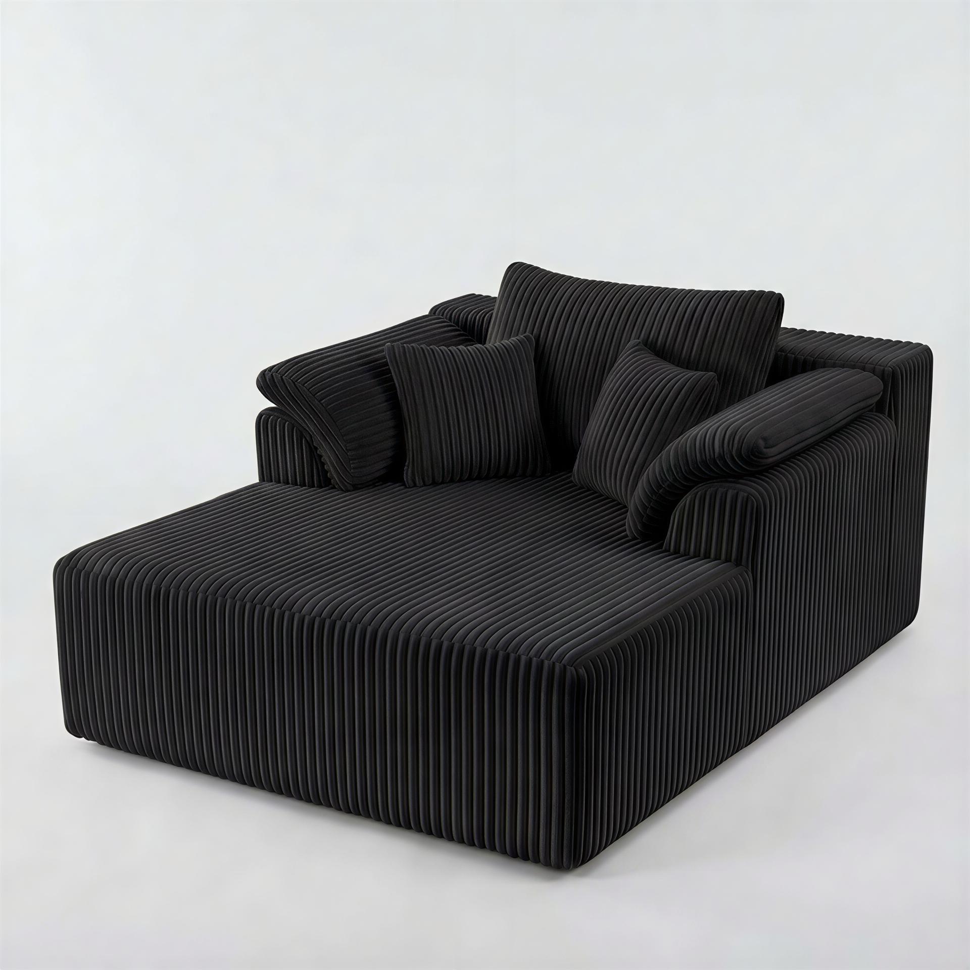 60 Inch Chaise Lounge Chair Indoor, Oversized Corduroy Upholstered Boneless Sofa Bed, Deep Seat Sleeper Couch Reading Chairs, Cloud Sofas Couches for Living Room, No Assembly Required