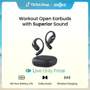 【Live only】 SHOKZ New OpenFit 2+ Open-Ear Headphones, Dolby Audio Enabled, Comfortable Earbuds with Soft Ear Hooks, 48H Playtime, IP55 Water-Resistant, USB-C Fast Charging, Wireless Charging