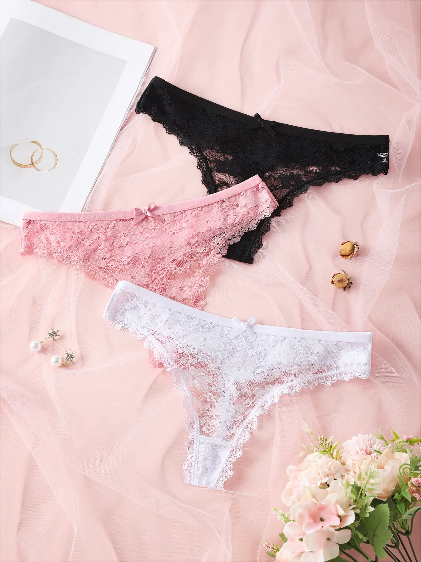 Hotcom Women's Low-Rise Comfortable Lace Thongs - 3/6-Piece Seamless, Soft Smooth Breathable No-Show Mixed Color Everyday Underwear