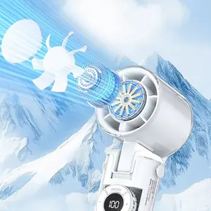 A compact handheld fan suitable for travel/outdoor activities/family use/office settings. It has strong airflow, is easy to carry, charges via USB, and operates on battery power. A mini, compact, pocket-sized fan.