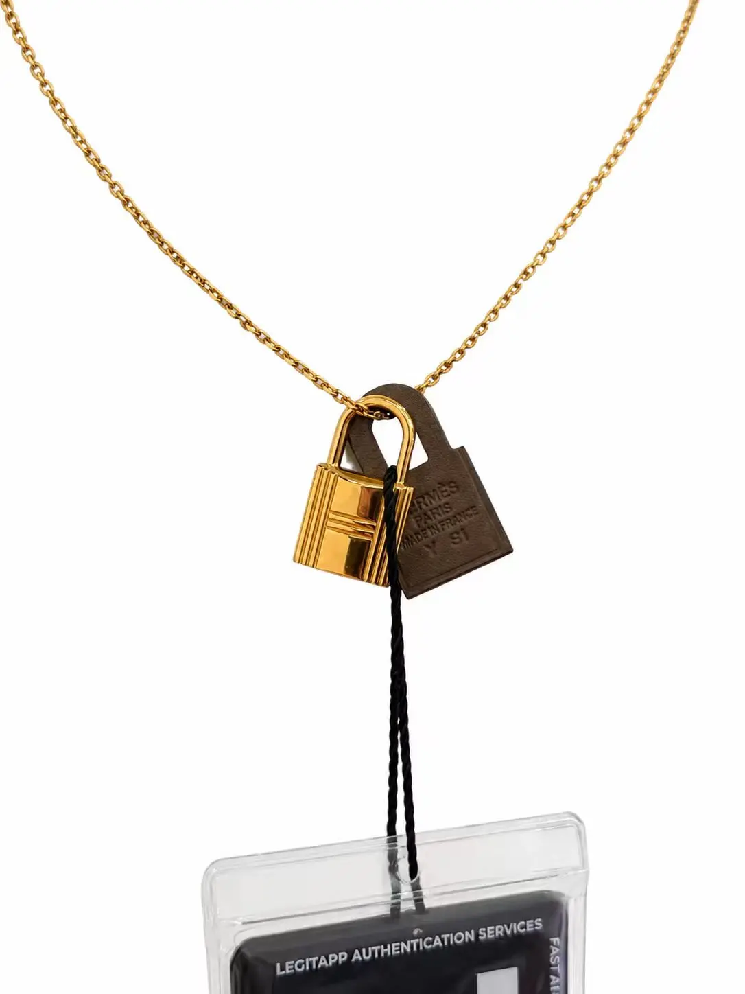 Pre-owned Hermes Lock Charm Necklace Gold Chain 62824066