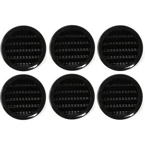 2" Round Plastic Louver Soffit Air Vent Reptile Screen Grille Cover Multiple Colors Quantities (6, Black)