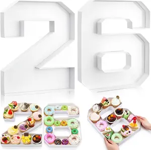 2 Pcs 13.7" 26 Cardboard Fillable Charcuterie Numbers Graduation Board Large 2026 Fillable Numbers Letters Trays for Food Chocolate Candy School Grad Party Supplies(White)