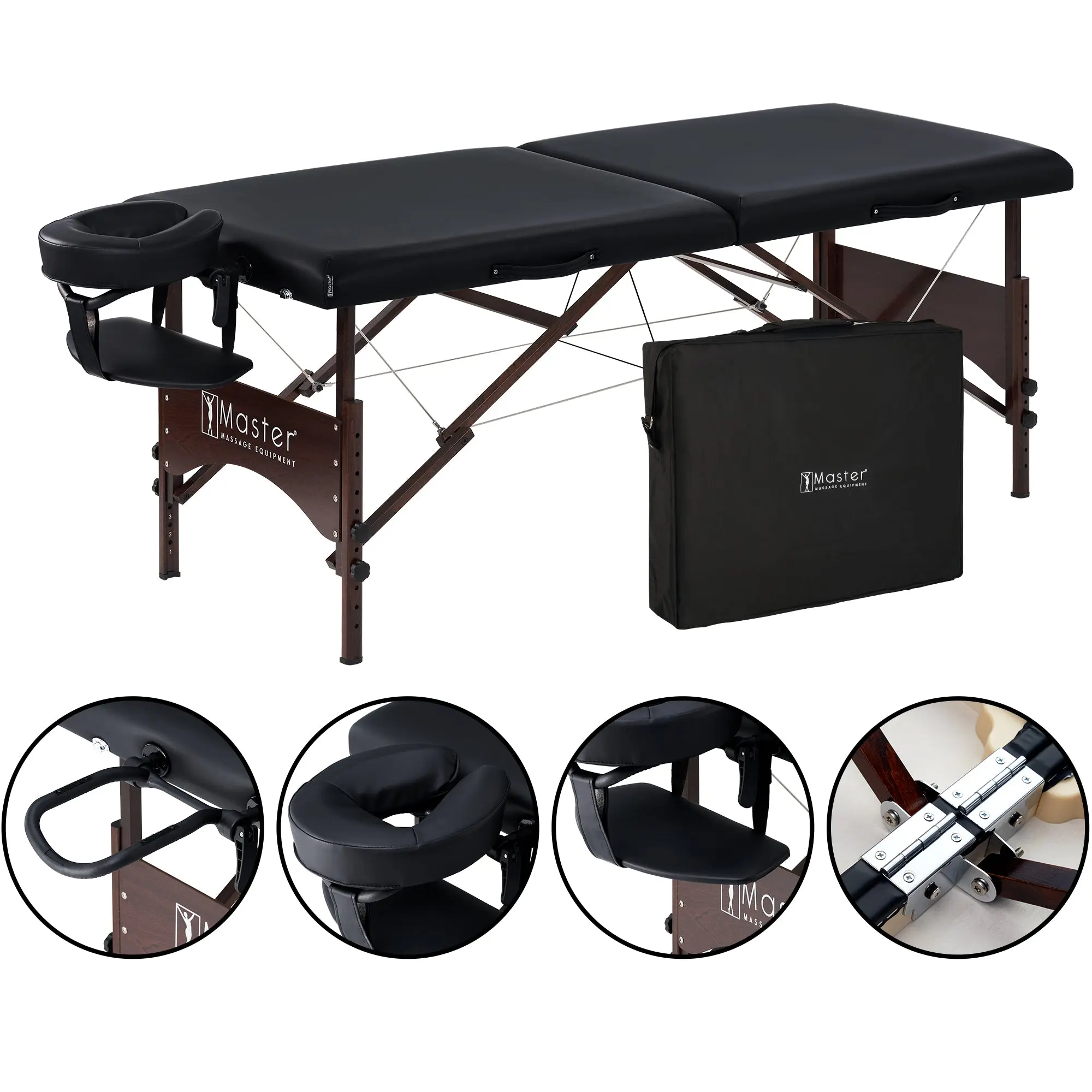 Master Massage 28" Argo Portable Massage Table Package in Black Upholstery, Walnut Legs