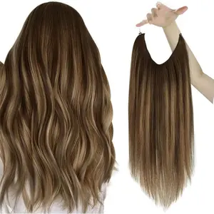 GlamTresses Sunny Halo Hair Extensions Wire Real Hair Topper - Brown Ombre Style for Stylish Look