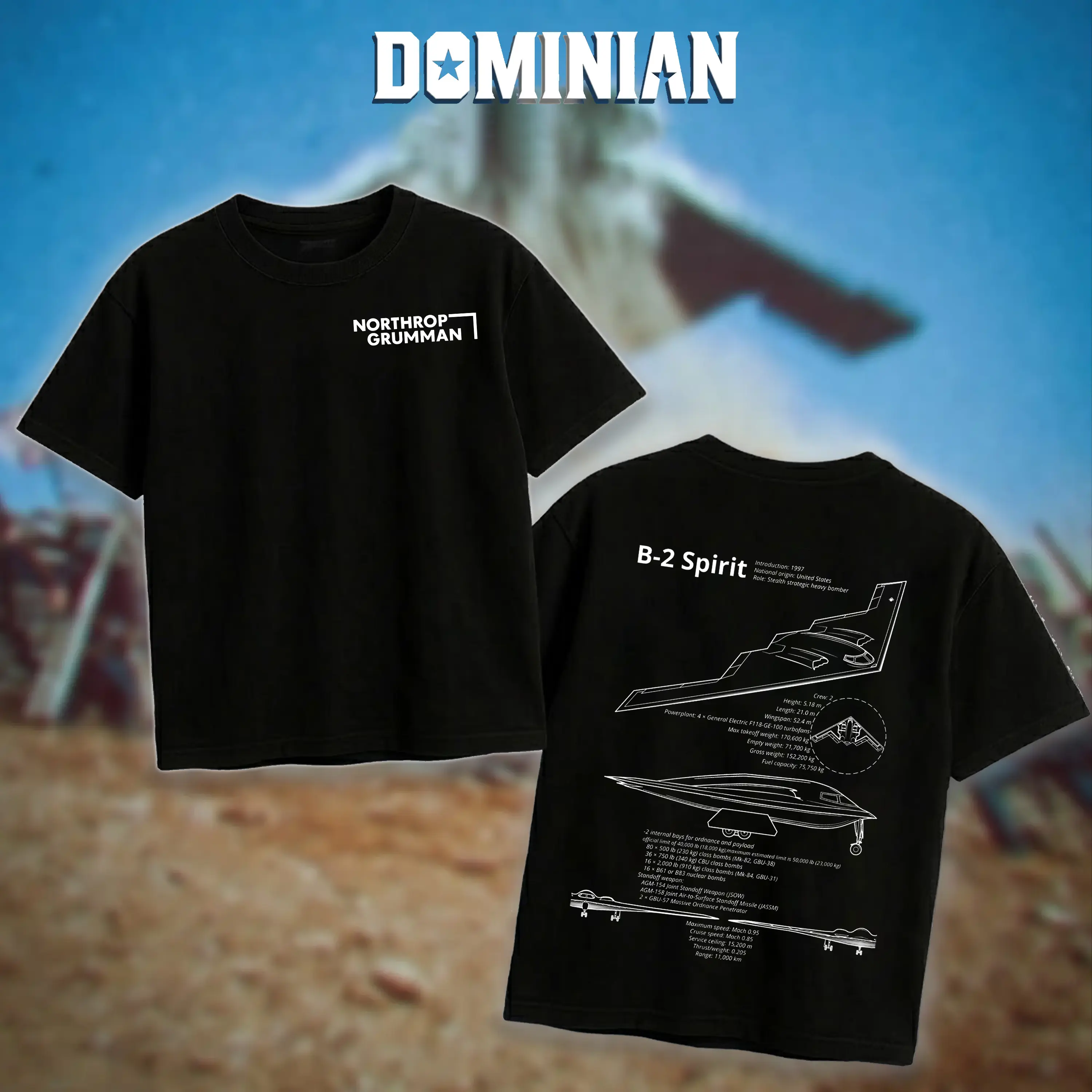 DOMINIAN B2 Spirit Blueprint T-Shirt/Hoodie Vintage Northrop Grumman Stealth Bomber Graphic Tee Military Enthusiast Streetwear Clothing Gift for Men Breathable Printing