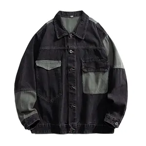 Men's Denim Jacket Oversize Spliced Color Blocking Spring Autumn Jacket Hip Hop Menswear Japanese Style Male Jeans Jacket Cargo Coats