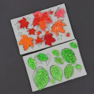Leaf Shaped Silicone Mold, 1 Count Multi Grid 3D Fondant Silicone Mold, Cake Decorating Baking Supplies