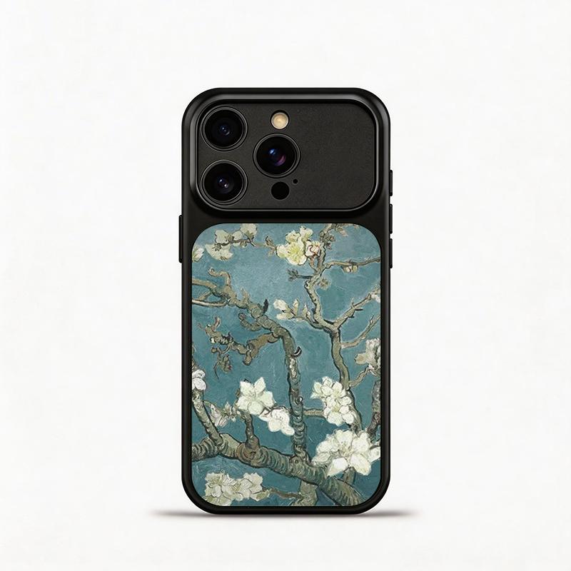 Glass Shockproof Electroplated Silver/Black Branch Flower Oil Painting iPhone 17ProMax Cover Precise Hole Alignment For Lens Frame 15ProMax Anti-yellow | 14ProMax Anti-fall | 13ProMax Ultra-thin Design 16ProMax AirPhoneCase