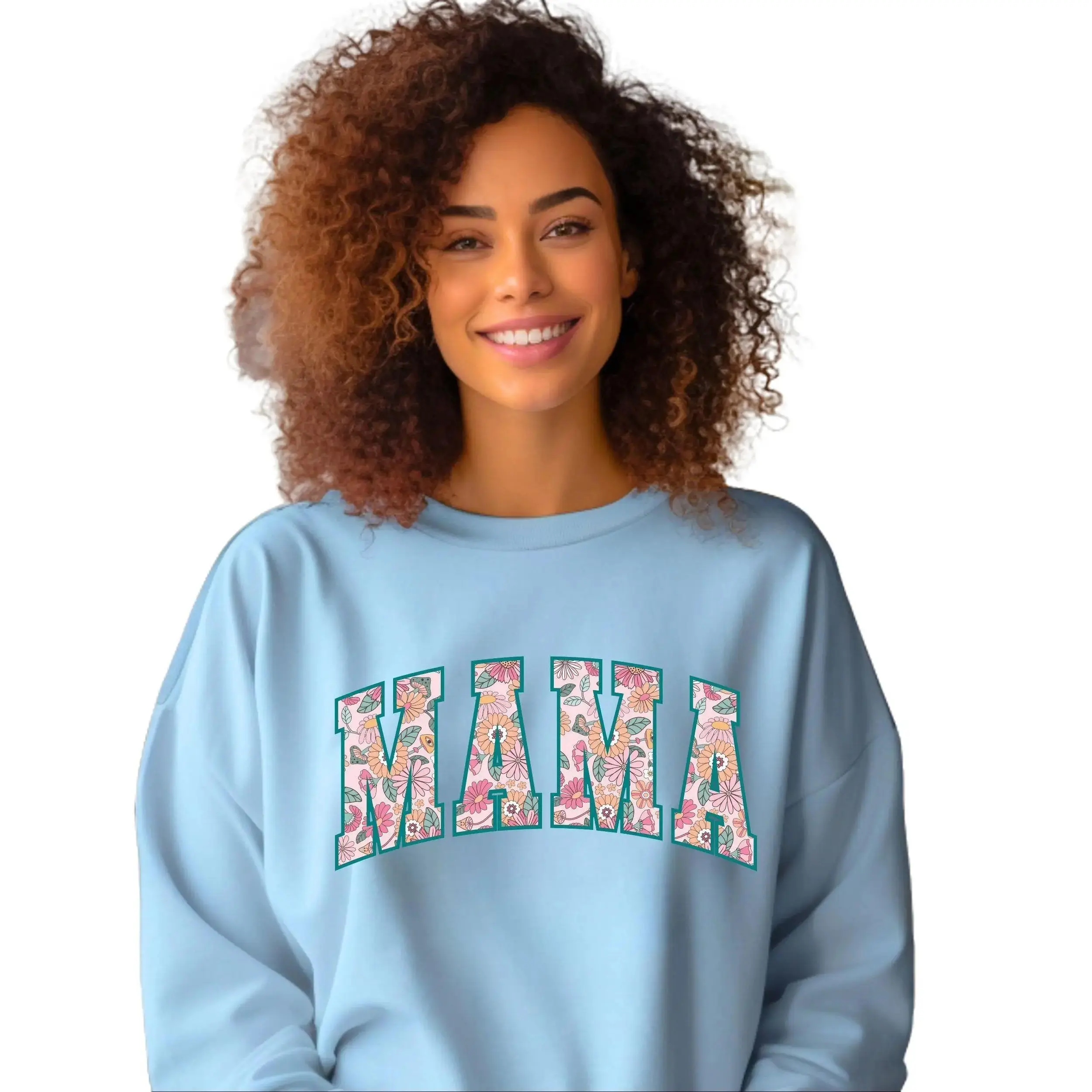 Floral Mama Teal Print Crewneck Sweatshirt