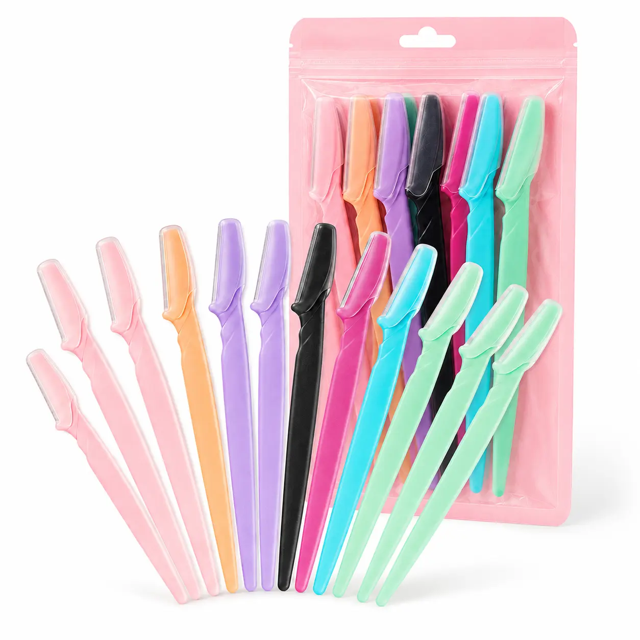 12-Pack Beginner Straight Handle Eyebrow Razor Set with Storage Tube - Stainless Steel Micro-Guard Dermaplaning Beauty Care Tool, Painless Cosmetic Tools for Daily Brow Shaping, Peach Fuzz Removal | Budget Student-Friendly Party Gift, Painless Eyebrow Tri