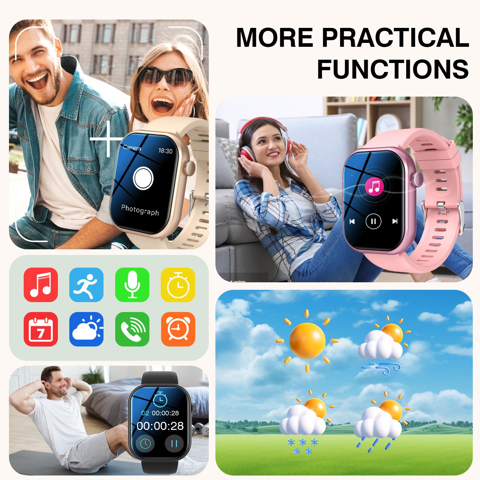Wireless Smart Watch - Wearable Devices with Voice Call, Music Control, Camera Control, Multiple Watch Faces, Real-Time Activity Tracking Fitness Mode campingessentials