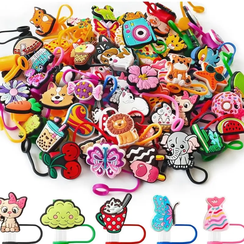 30-Piece Reusable Decorative Straw Toppers for Kids - 10mm Kitchenware Drinkware Accessories, Washable Gadgets for Tumblers, Bottles, Cups, Mugs